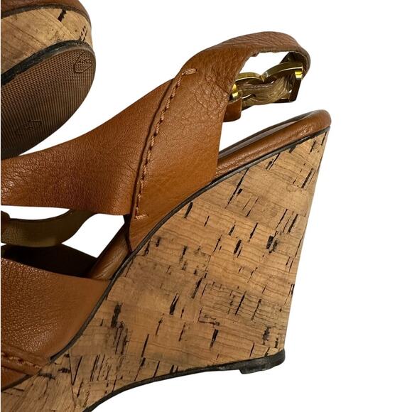 Chloe Brown Platform Sandals size 6.5 Renna Leather Ankle Strap Cork Wedge - Picture 9 of 10